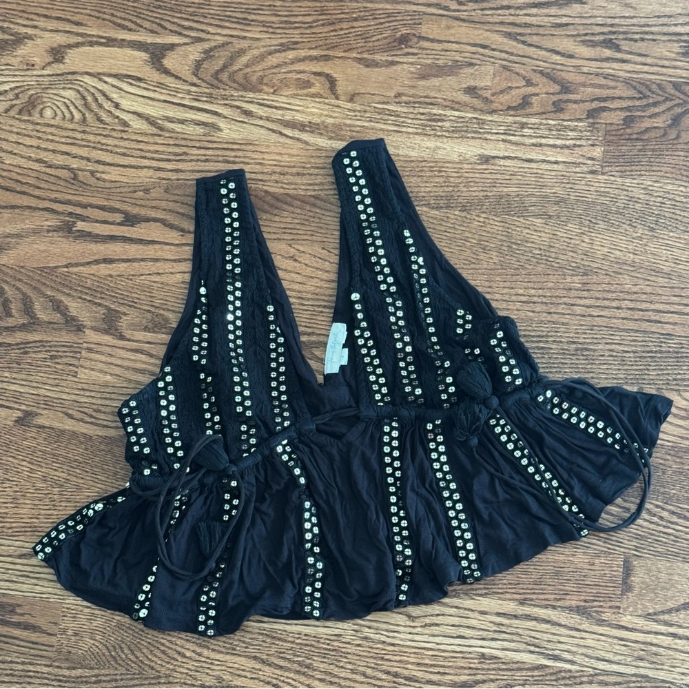 Anthropologie Black Sequins Top